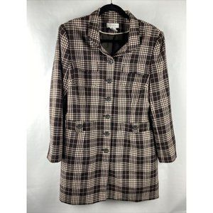 Worthington Jacket Coat Women 16 Collar Plaid Pink Brown Button Flap Pockets